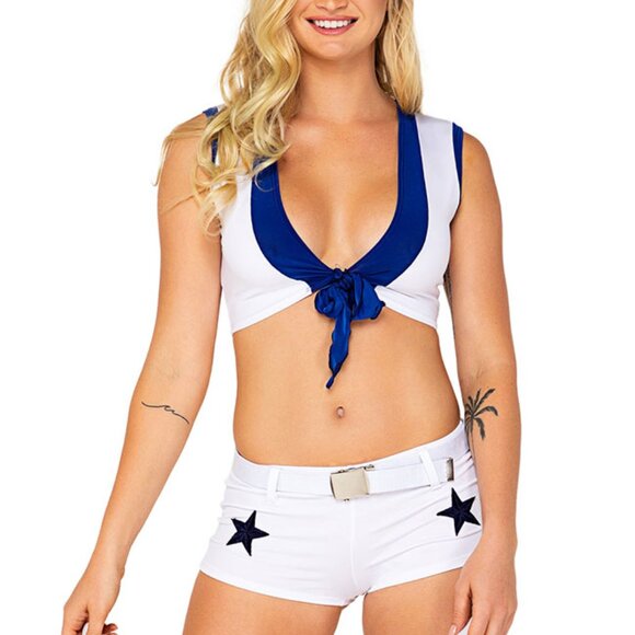 M Dallas Cowboys Touchdown Hottie Cheerleader White & Blue 4pc Costume - Picture 1 of 3